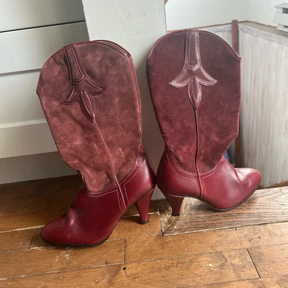 Elegant Burgundy Heeled Boots - Picture 1 of 8